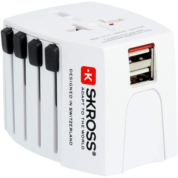 SKROSS World Adapter Pro + USB 2xA 3-polig (7A) Reiseadapter 1302521