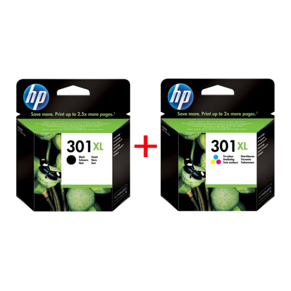 HP CH563EE + CH564EE / 301XL Original Druckerpatronen Schwarz + Farbig