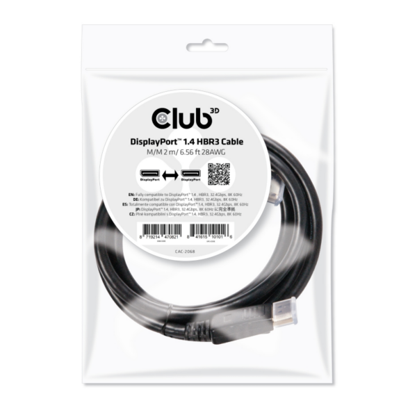 Club 3D DisplayPort 1.4 Kabel 2m DP zu DP HBR3 St./St. schwarz CAC-2068