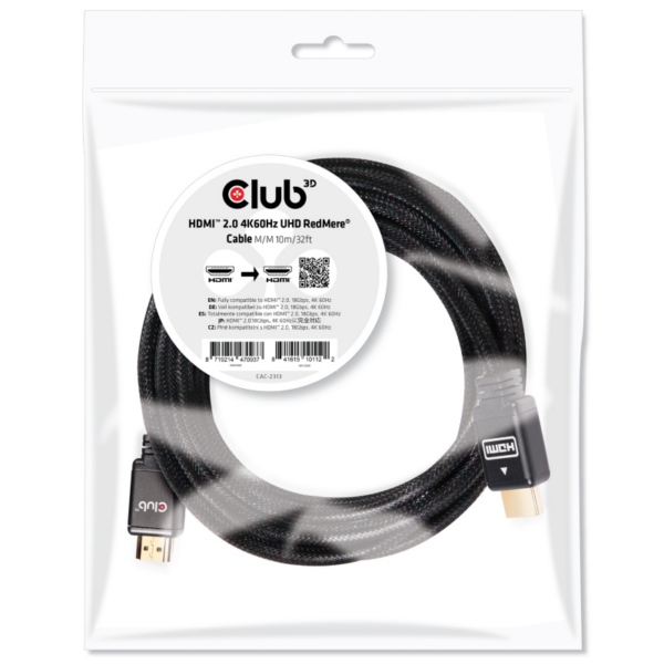 Club 3D HDMI 2.0 Kabel 10m 4K60Hz RedMere UHD St./St. schwarz CAC-2313