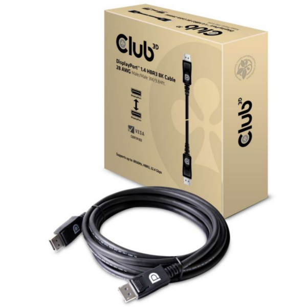 Club 3D DisplayPort 1.4 Kabel 3m DP zu DP HBR3 8K60Hz Vesa St./St. schwarz