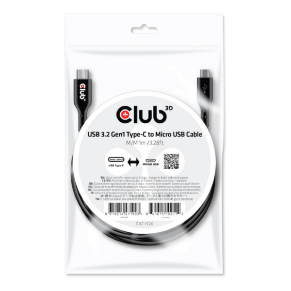 Club 3D USB 3.2 Gen1 Typ-C auf Micro USB Kabel 1m St./St. schwarz