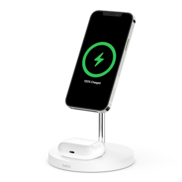 Belkin BOOST↑CHARGE™ PRO Drahtloser 2-in-1-Ladeständer mit MagSafe weiß