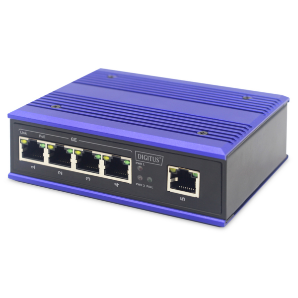 DIGITUS Gigabit Industrieller 4x Port PoE Switch + 1x Uplink Port