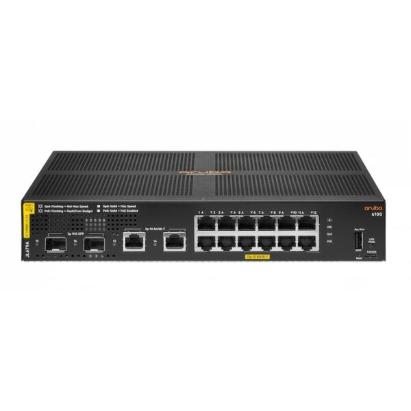 HPE Aruba 6100 12G Class4 PoE 2G/2SFP+ 139W Switch managed