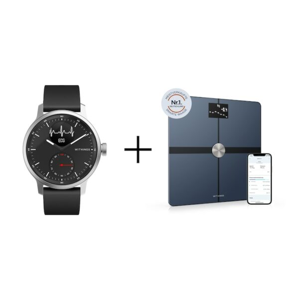 Withings ScanWatch 42 mm schwarz & Body+ Körperwaage schwarz Bundle