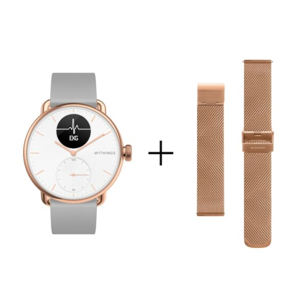 Withings ScanWatch 38 mm rosegold & Milanaise Armband 18mm roségold