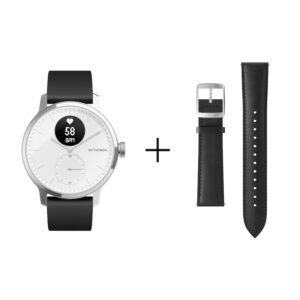 Withings ScanWatch 42 mm white & Withings Leder Armband 20mm schwarz