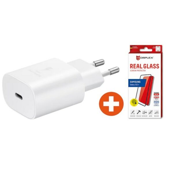 Samsung USB-C Schnellladegerät EP-TA800N Weiß + Gratis Schutzglas Galaxy S21+